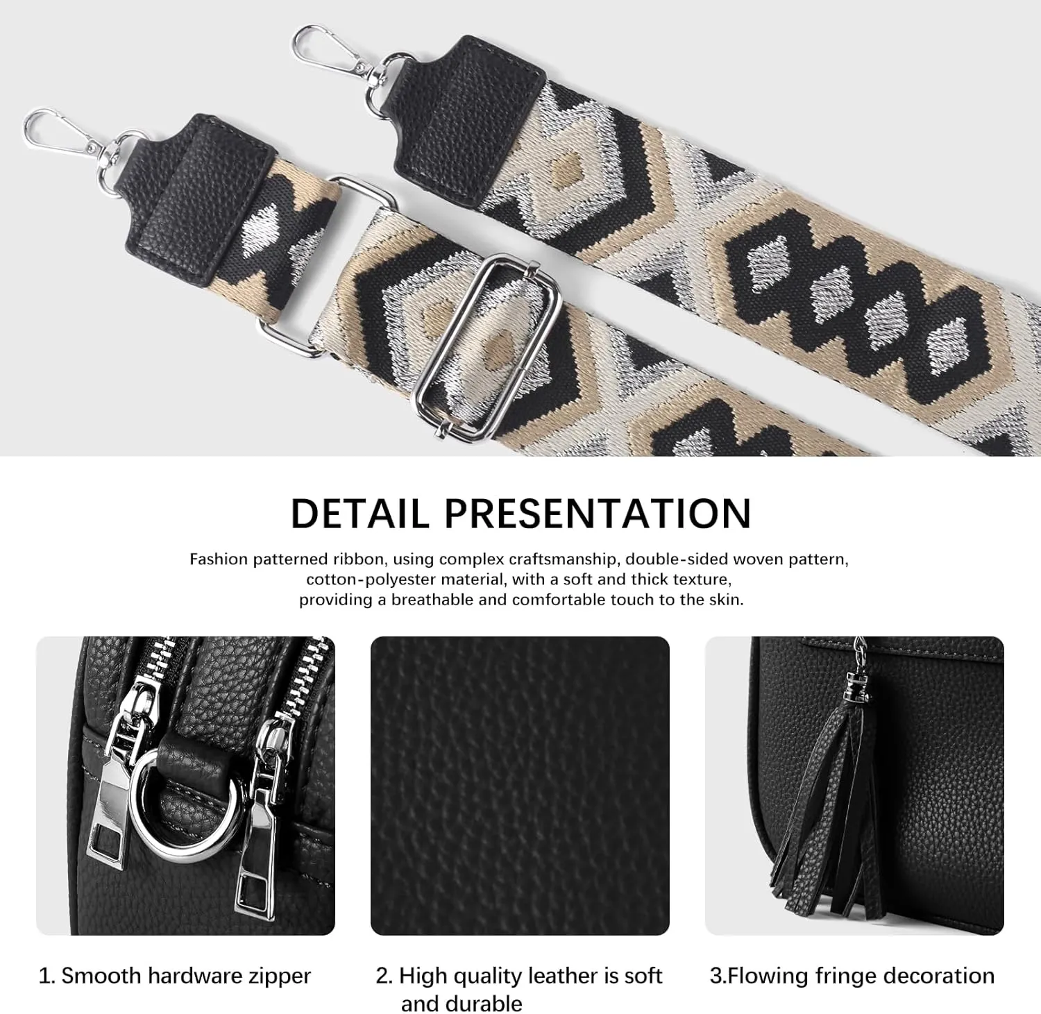 Crossbody Bag for Women Trendy Purse Small Shoulder Handbags with Wide Strap With Multi-compartment double zipper
