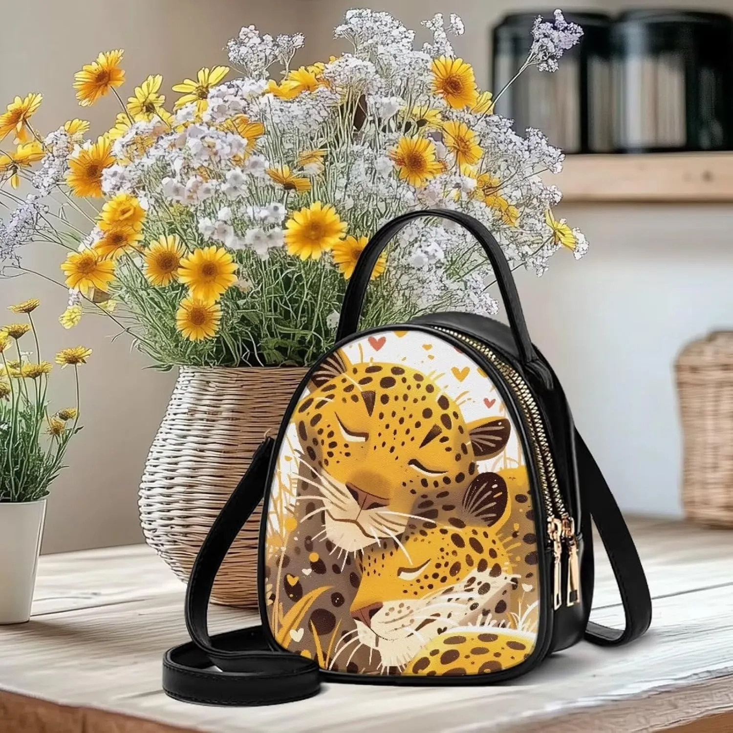 Crossbody Bag Phone Purse Handbag for Women, Dog Couple Print Shoulder Travel Purse, Animals Sling Bag PU Leather