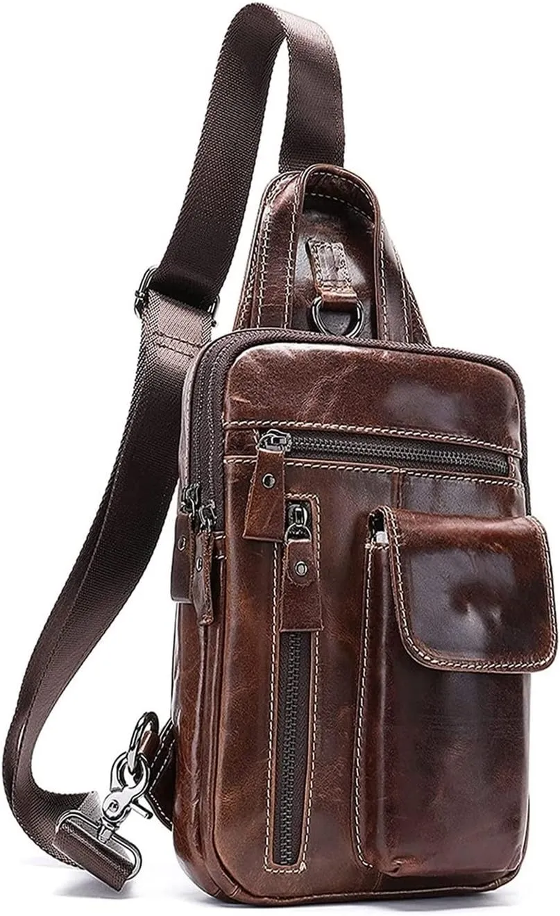 Crossbody Bag Vintage Leather Sling Bag Hiking Cycling Daypack Chest Shoulder Backpack Anti Theft