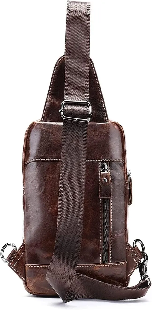 Crossbody Bag Vintage Leather Sling Bag Hiking Cycling Daypack Chest Shoulder Backpack Anti Theft