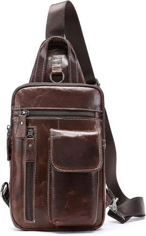 Crossbody Bag Vintage Leather Sling Bag Hiking Cycling Daypack Chest Shoulder Backpack Anti Theft