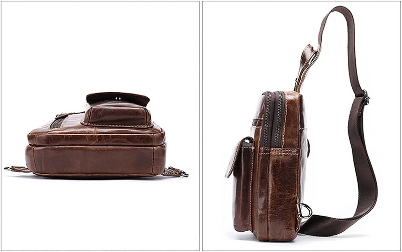 Crossbody Bag Vintage Leather Sling Bag Hiking Cycling Daypack Chest Shoulder Backpack Anti Theft