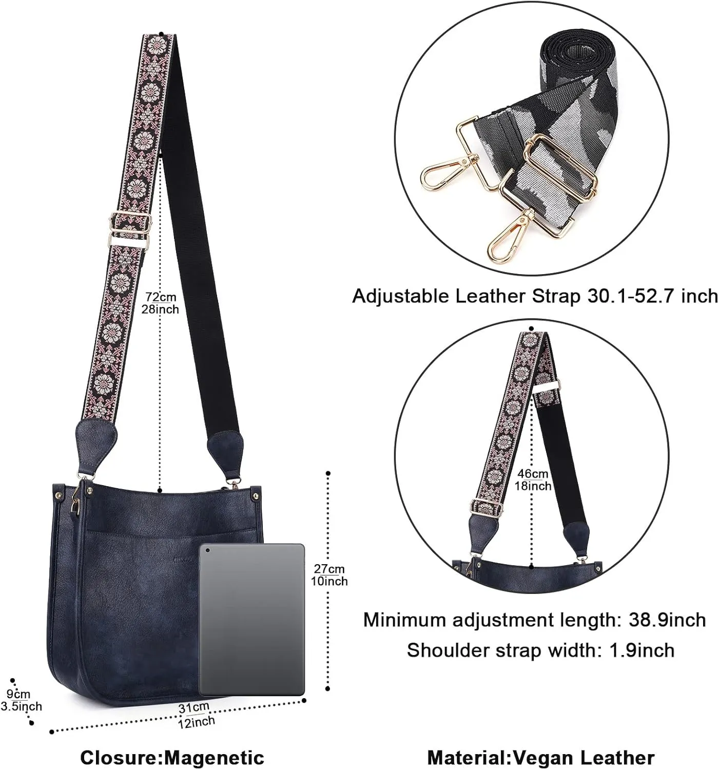 Crossbody Bag Women Vegan Leather Hobo Handbag Trendy Crossbody Shoulder Bag Purses For Women with 2 Adjustable Strap