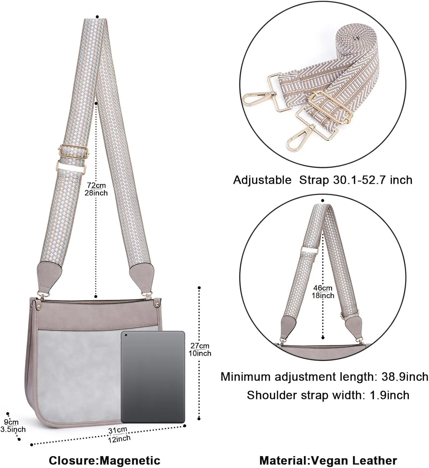 Crossbody Bag Women Vegan Leather Hobo Handbag Trendy Crossbody Shoulder Bag Purses For Women with 2 Adjustable Strap