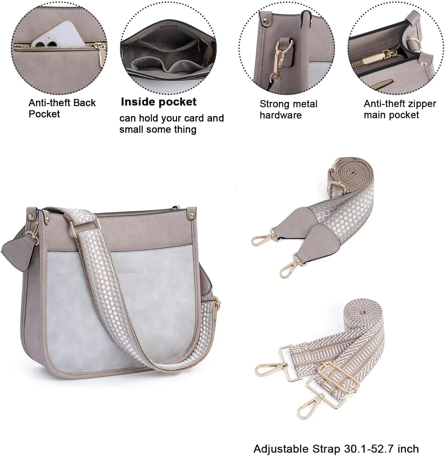 Crossbody Bag Women Vegan Leather Hobo Handbag Trendy Crossbody Shoulder Bag Purses For Women with 2 Adjustable Strap