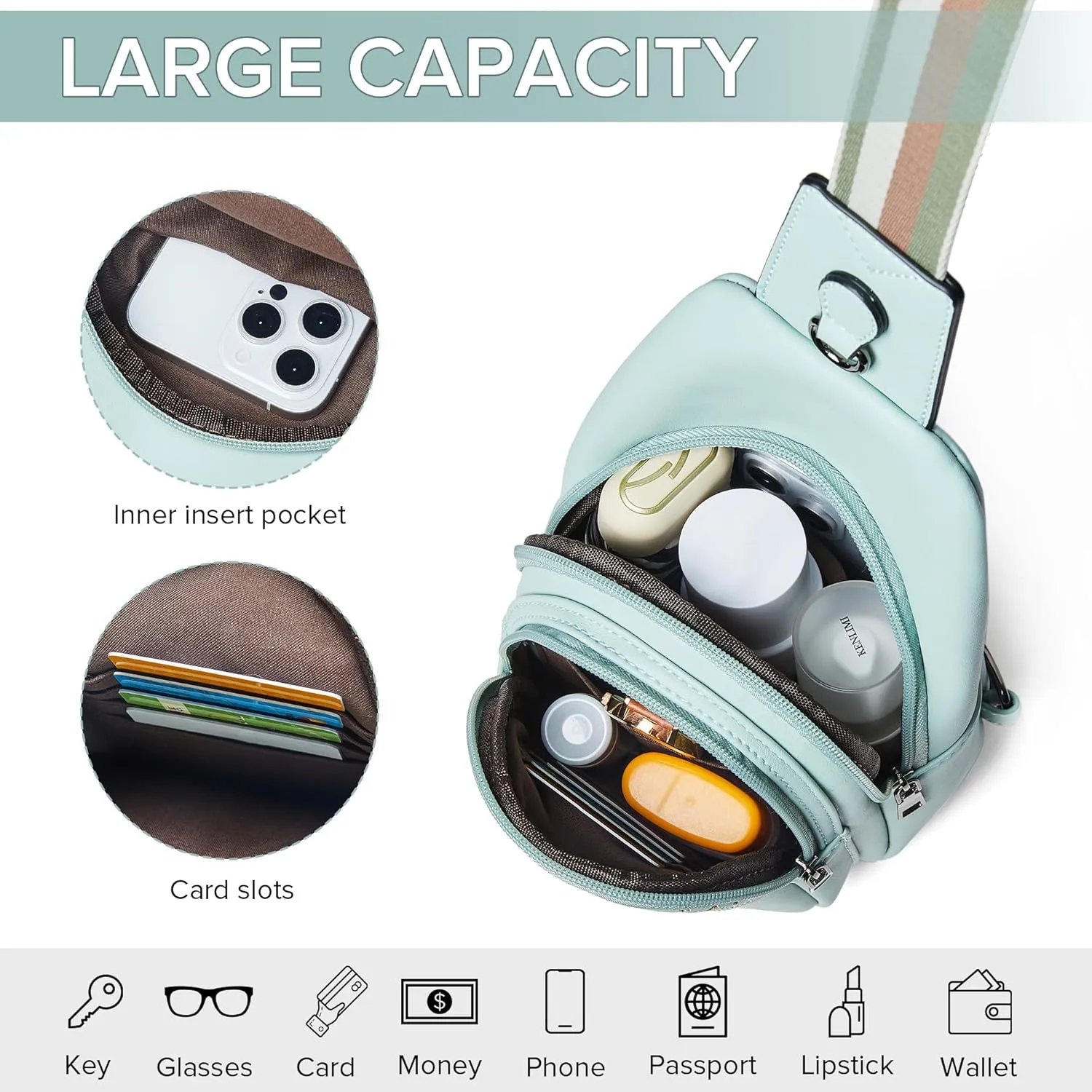 Crossbody Bags for Women 4-Pockets Sling Bag Fanny Pack Chest Purse Backpack Casual Daypacks Travel Shopping