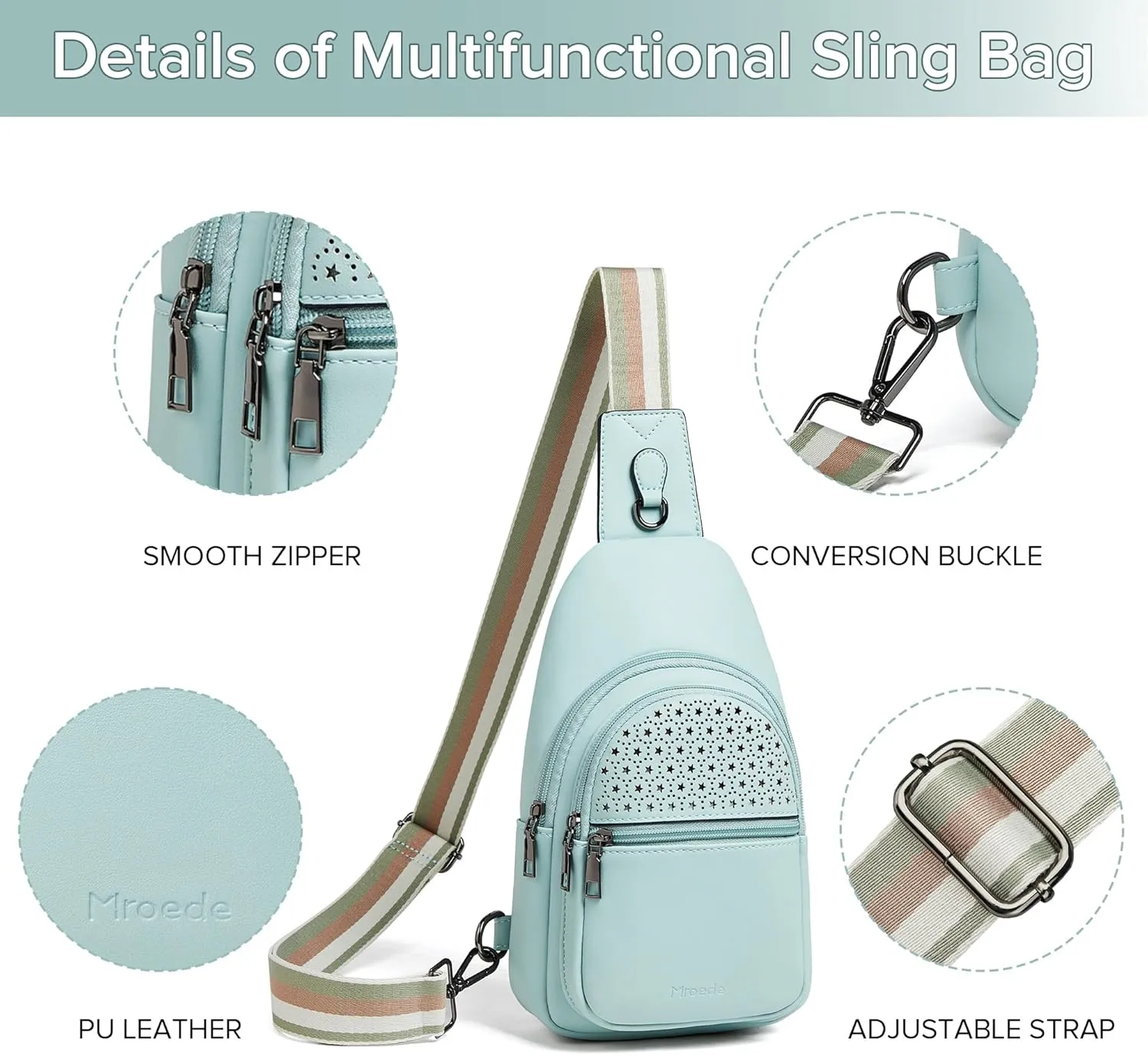 Crossbody Bags for Women 4-Pockets Sling Bag Fanny Pack Chest Purse Backpack Casual Daypacks Travel Shopping