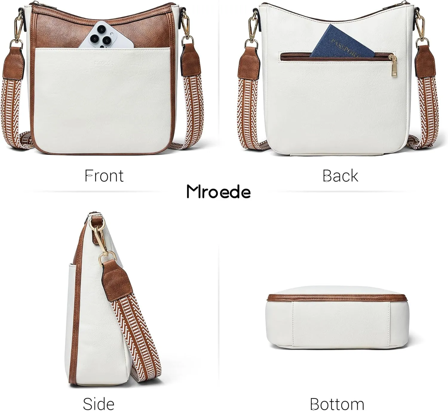 Crossbody Bags for Women Vegan Leather Hobo Purses Travel Shoulder Handbags with Detachable Wide Guitar Strap