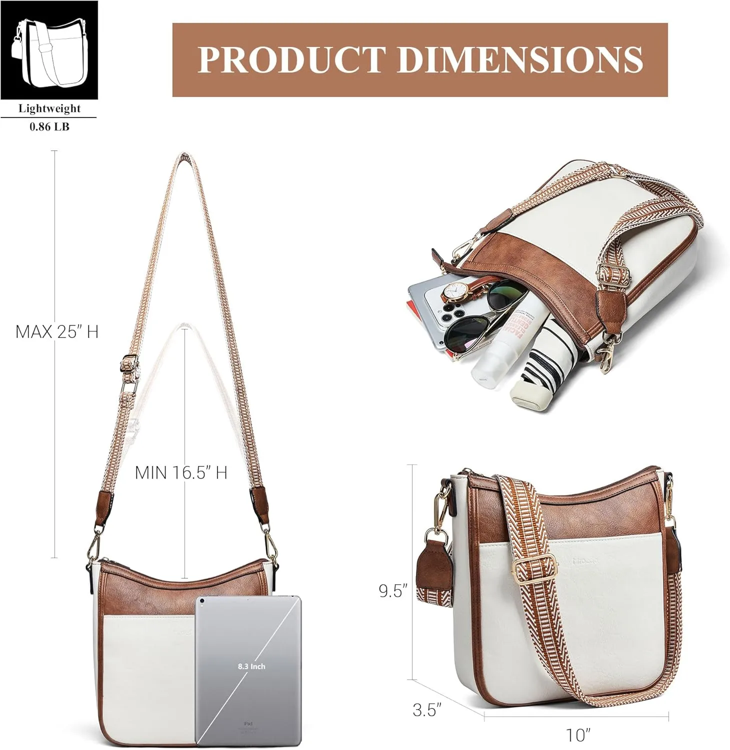 Crossbody Bags for Women Vegan Leather Hobo Purses Travel Shoulder Handbags with Detachable Wide Guitar Strap