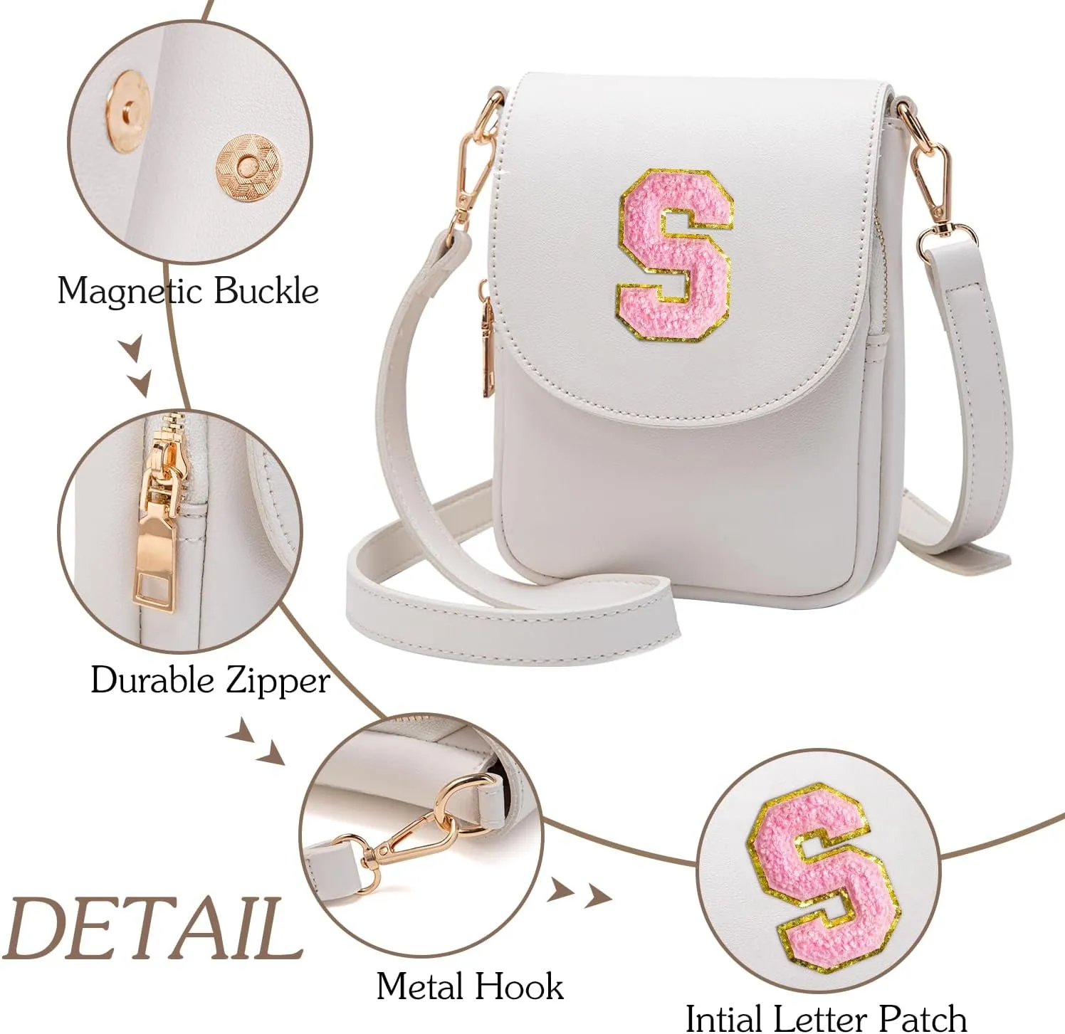 Crossbody Purse for Teen Girls Small Initial Cell Phone Toddler Purse Leather Triple Compartment Crossbody Bags