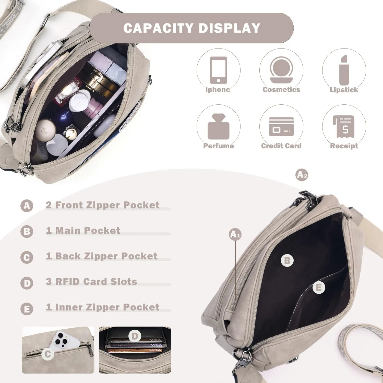 Crossbody Purses for Women Trendy,Vegan Leather Crossbody Bags,Cell Phone Camera Shoulder Handbags with Card Slots
