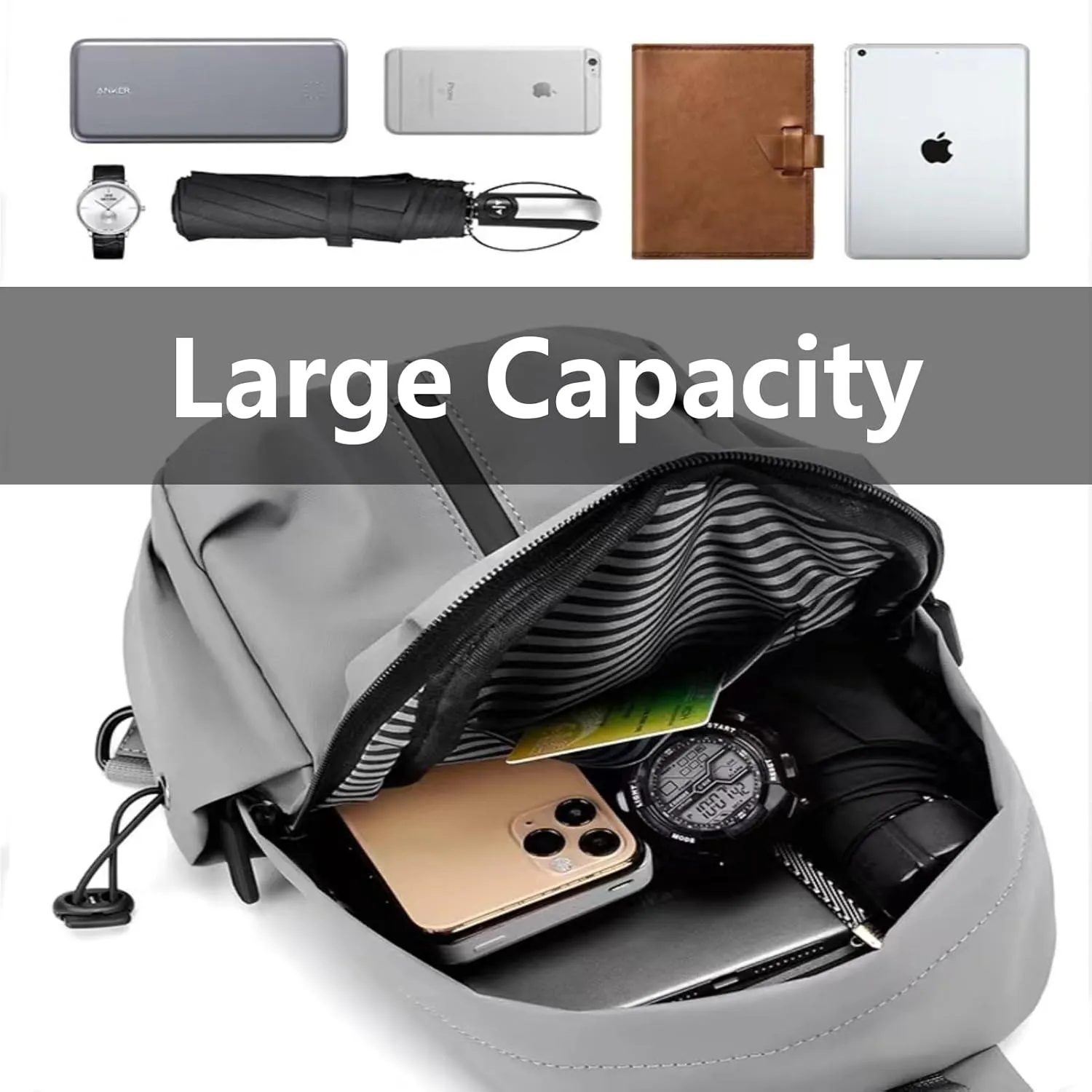 Crossbody Sling Bag for Men and Women,Waterproof Chest Bag Traveling Backpack Hiking Daypack Messenger Bag(Gray)