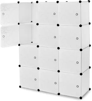 Cube Storage Organizer - 12 Cubes | Stackable Portable Closet Organizer Shelves, Modular Cabinet with Doors and Hammer, Translucent White, 56" W x 42" H x 14" D
