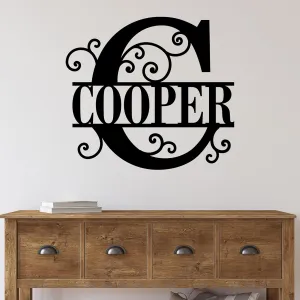 Custom Split Letter Monogram | Personalized Metal Name Sign | Vintage Swirl Wall Art | Family Last Name Metal Sign | Personalized Wedding Gift | Personalized Gift