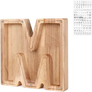 Custom Wooden Piggy Banks, CCHKFEI Coin jar Personalized Piggy Bank Creative 26 Letter DIY Storage Jar Kids Alphabet Coin Bank Savings Piggy Bank Birthday Gift Home Decoration Souvenir（M
