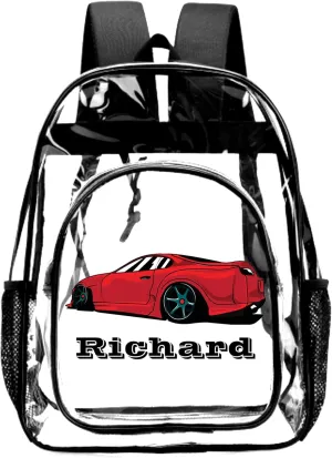 Customized Clear Backpack for Boys, Custom Racing Clear Backpacks with Name,Transparent Backpack with Reinforced Strap,See Through Waterproof Heavy Clear Book Bag, Back to School Gifts