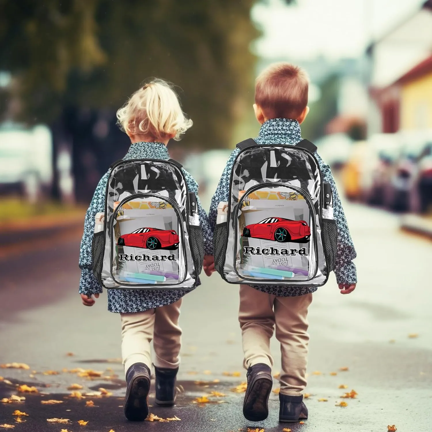Customized Clear Backpack for Boys, Custom Racing Clear Backpacks with Name,Transparent Backpack with Reinforced Strap,See Through Waterproof Heavy Clear Book Bag, Back to School Gifts