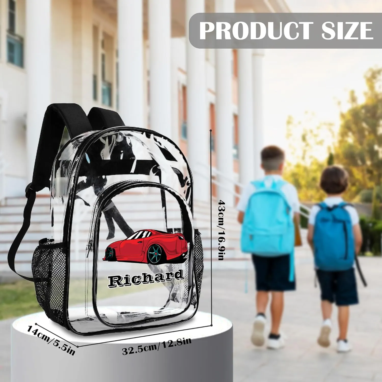 Customized Clear Backpack for Boys, Custom Racing Clear Backpacks with Name,Transparent Backpack with Reinforced Strap,See Through Waterproof Heavy Clear Book Bag, Back to School Gifts