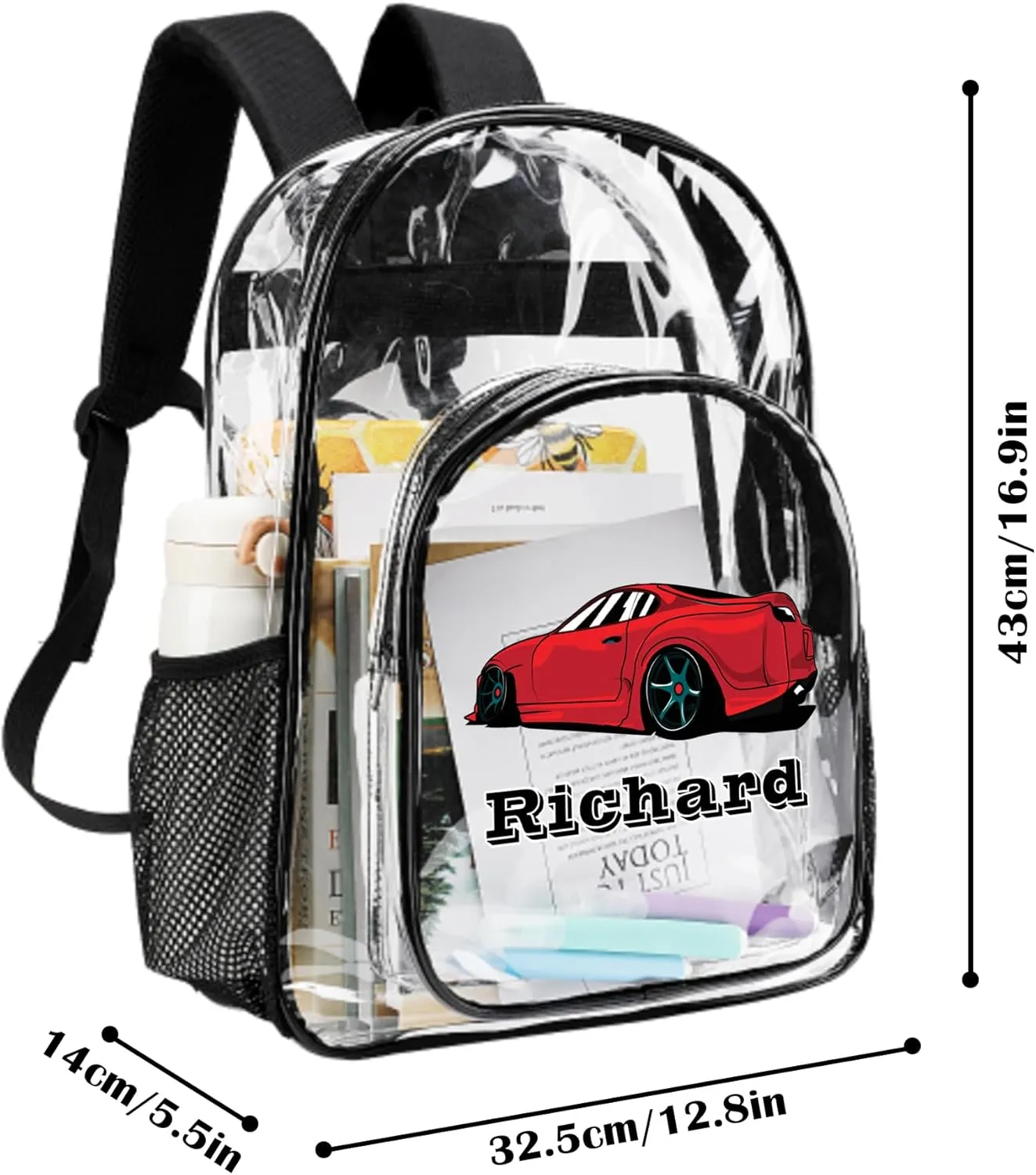 Customized Clear Backpack for Boys, Custom Racing Clear Backpacks with Name,Transparent Backpack with Reinforced Strap,See Through Waterproof Heavy Clear Book Bag, Back to School Gifts