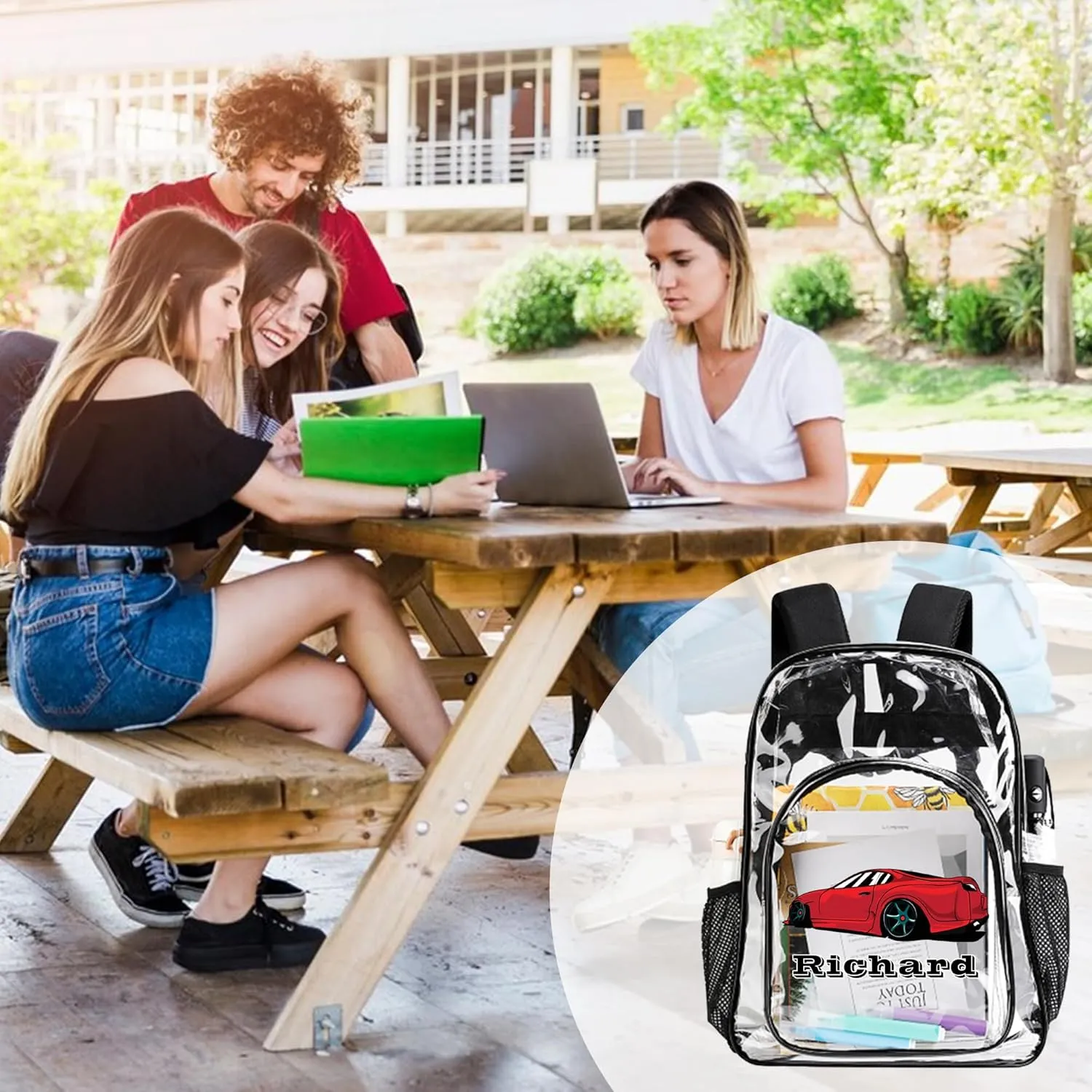 Customized Clear Backpack for Boys, Custom Racing Clear Backpacks with Name,Transparent Backpack with Reinforced Strap,See Through Waterproof Heavy Clear Book Bag, Back to School Gifts