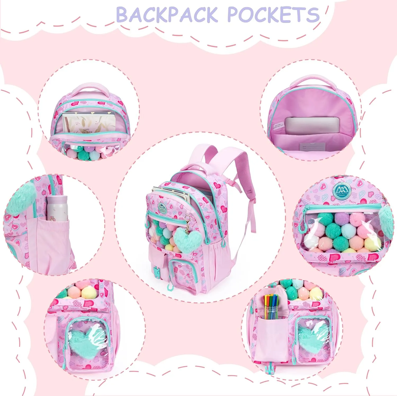 Cute Backpack for Girls Aesthetic Backpack School Backpack for Girls Backpack with Lunch Box Back to School Supplies