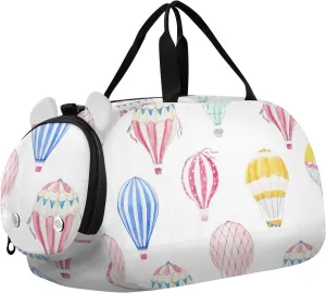 Cute Balloon Watercolor Pattern Gym Travel Duffel Bag with Shoe Compartment for Boys Girls - Gymnastics Sports Dance Football Travel Bag Teens Weekender Sleepover