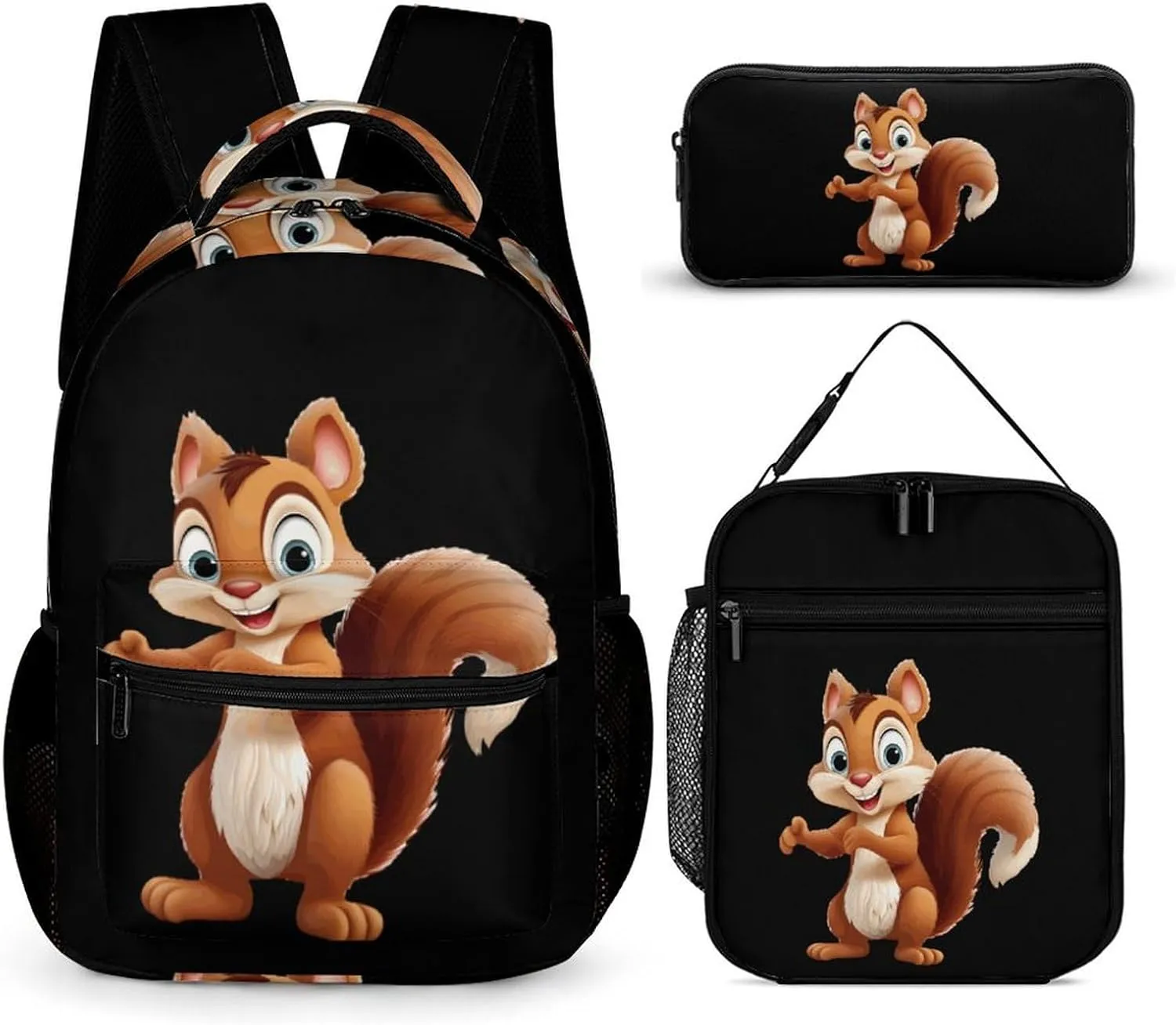 Cute Chipmunk Backpack 3 Piece Combination Backpack Lunch Bag Pencil Case for Unisex