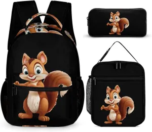 Cute Chipmunk Backpack 3 Piece Combination Backpack Lunch Bag Pencil Case for Unisex