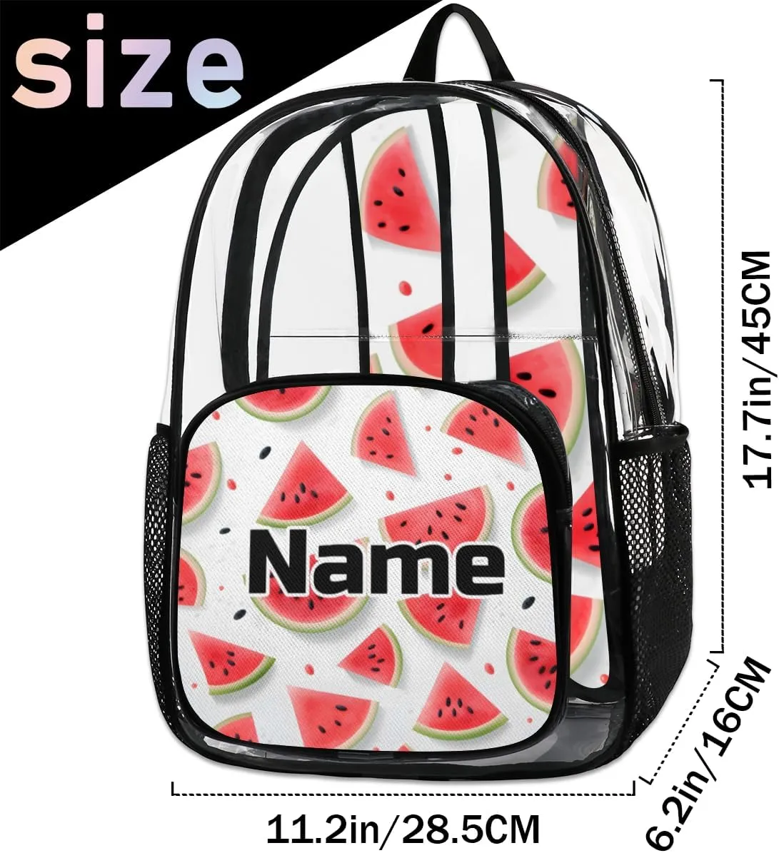 Cute Watermelon Print Personalized Clear Backpack Custom Large Clear Backpack Heavy Duty PVC Transparent Backpack with Reinforced Strap