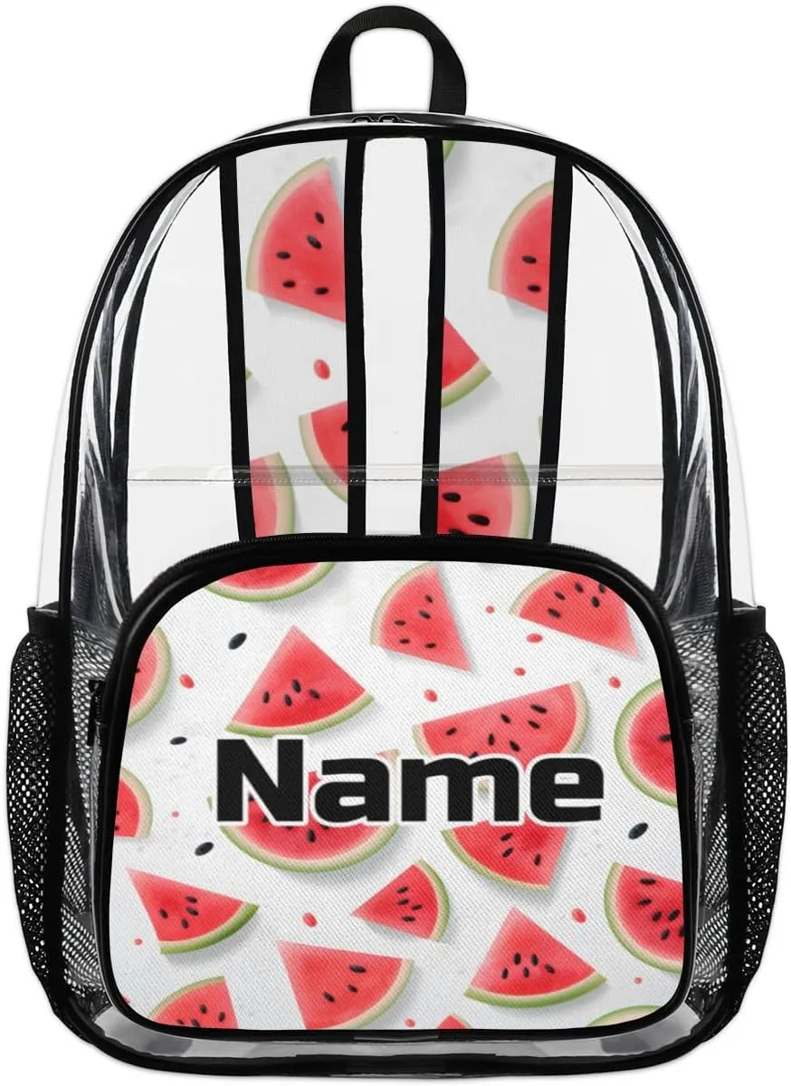 Cute Watermelon Print Personalized Clear Backpack Custom Large Clear Backpack Heavy Duty PVC Transparent Backpack with Reinforced Strap