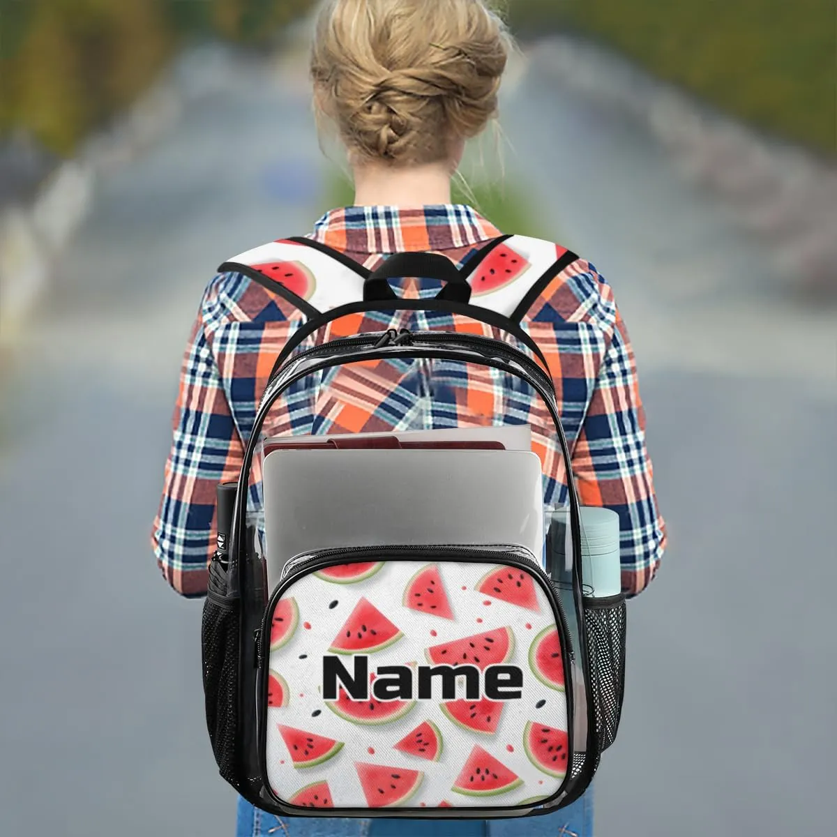 Cute Watermelon Print Personalized Clear Backpack Custom Large Clear Backpack Heavy Duty PVC Transparent Backpack with Reinforced Strap