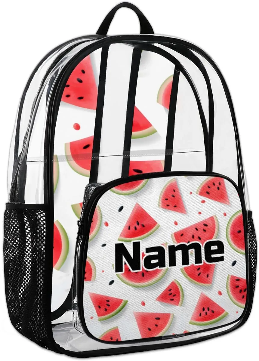 Cute Watermelon Print Personalized Clear Backpack Custom Large Clear Backpack Heavy Duty PVC Transparent Backpack with Reinforced Strap