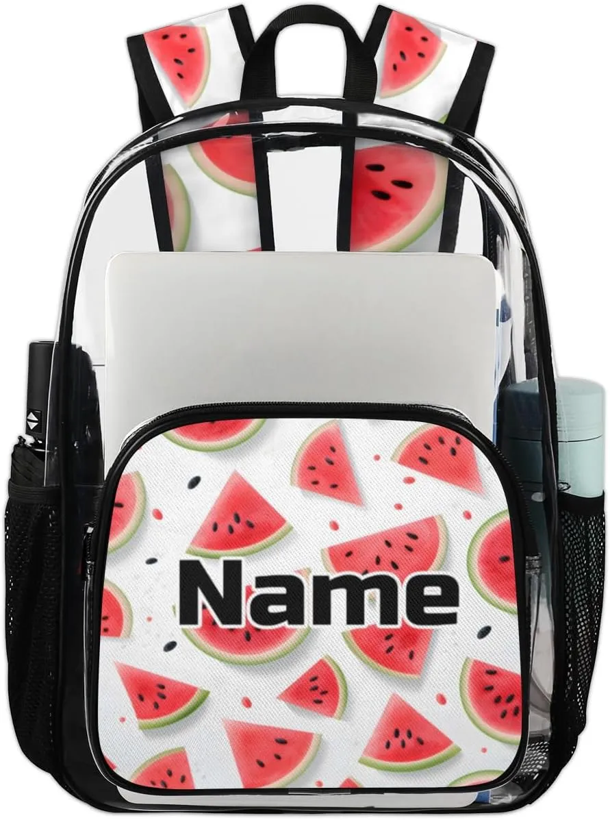 Cute Watermelon Print Personalized Clear Backpack Custom Large Clear Backpack Heavy Duty PVC Transparent Backpack with Reinforced Strap