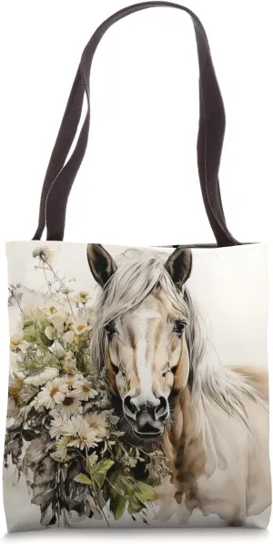 Daisy Flower Watercolor Buckskin Horse Tote Bag