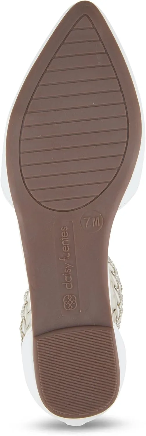 Daisy Fuentes Women’s Ankle-Strap D’Orsay Flats – Braided Embellished Strap, Pointed Toe, Zipper Closure – Comfortable Casual and Dressy Shoes
