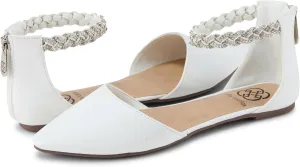 Daisy Fuentes Women’s Ankle-Strap D’Orsay Flats – Braided Embellished Strap, Pointed Toe, Zipper Closure – Comfortable Casual and Dressy Shoes
