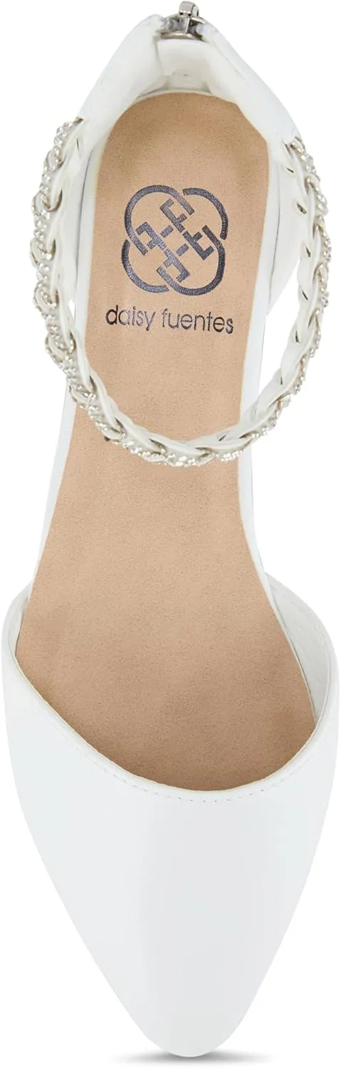 Daisy Fuentes Women’s Ankle-Strap D’Orsay Flats – Braided Embellished Strap, Pointed Toe, Zipper Closure – Comfortable Casual and Dressy Shoes