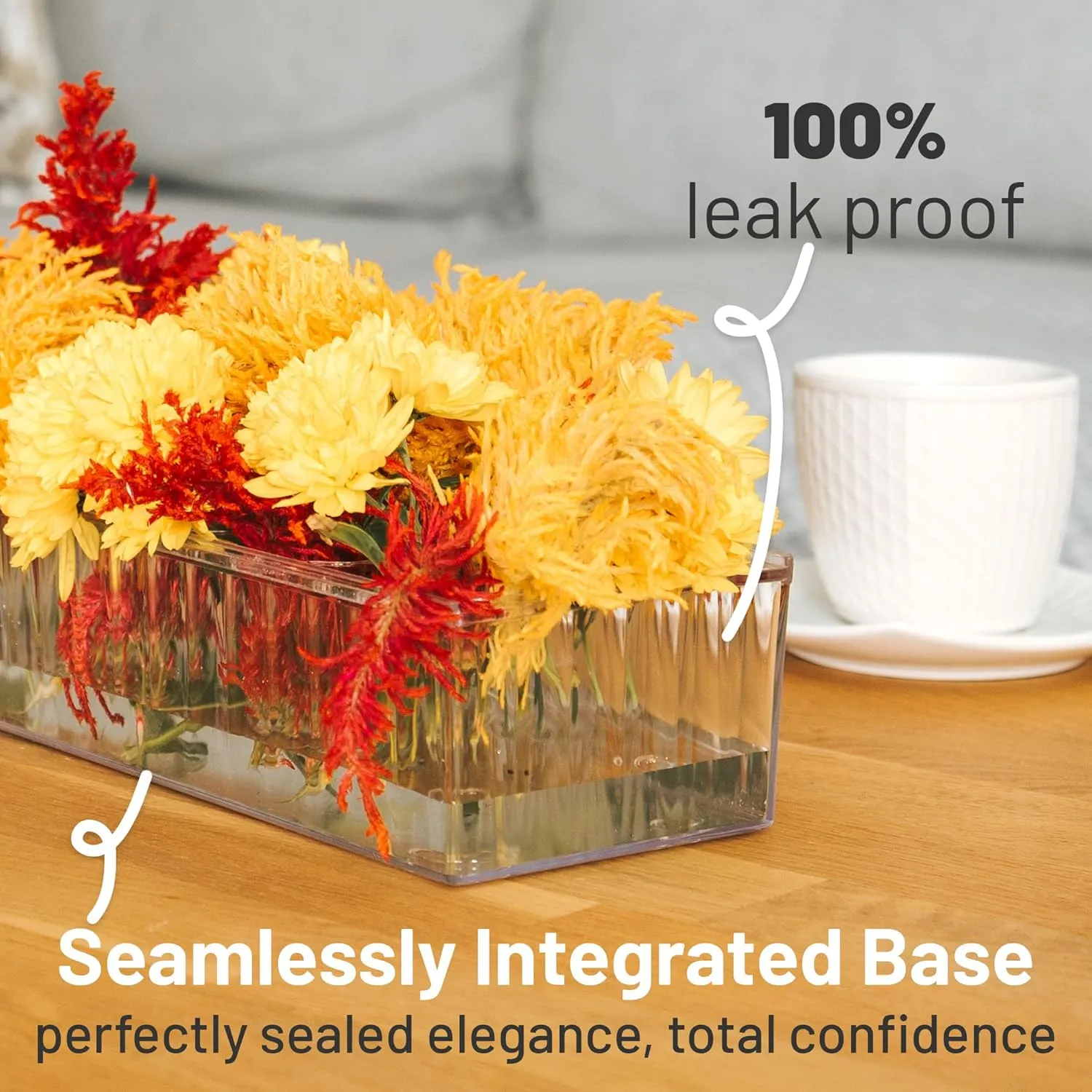 D&D Living 4 Pack Leak-Proof Wave Design Acrylic Long Rectangle Vases for Table Centerpieces - 48" Clear Flower Vases with 12 Holes as Floral Centerpieces