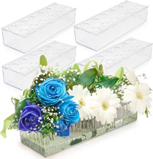 D&D Living 4 Pack Leak-Proof Wave Design Acrylic Long Rectangle Vases for Table Centerpieces - 48" Clear Flower Vases with 12 Holes as Floral Centerpieces