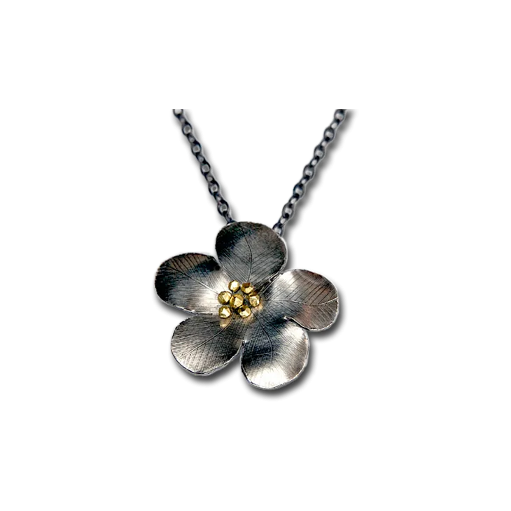 Daniel Flower Silver Pendant Necklace