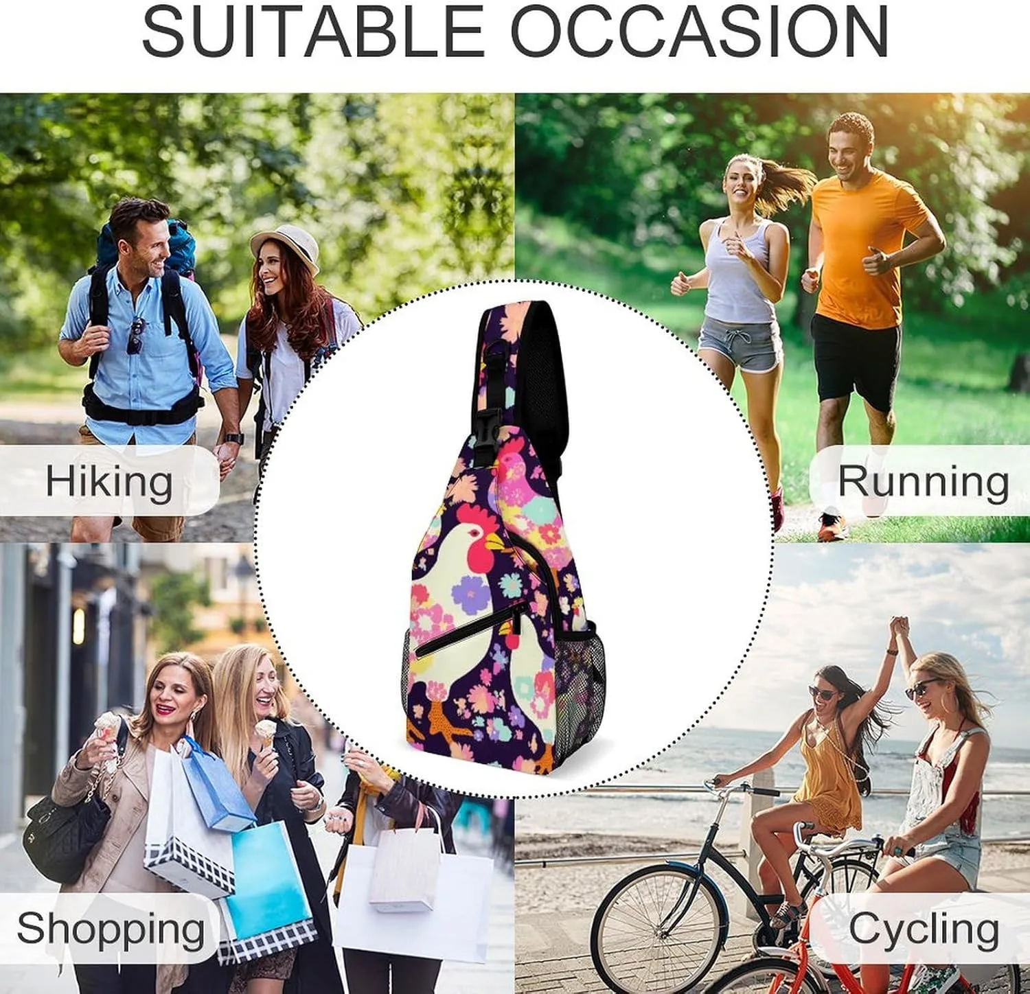 Dark And Light Colors Sling Bag Lightweight Crossbody Chest Pack Travel Shoulder Bag with Adjustable Strap