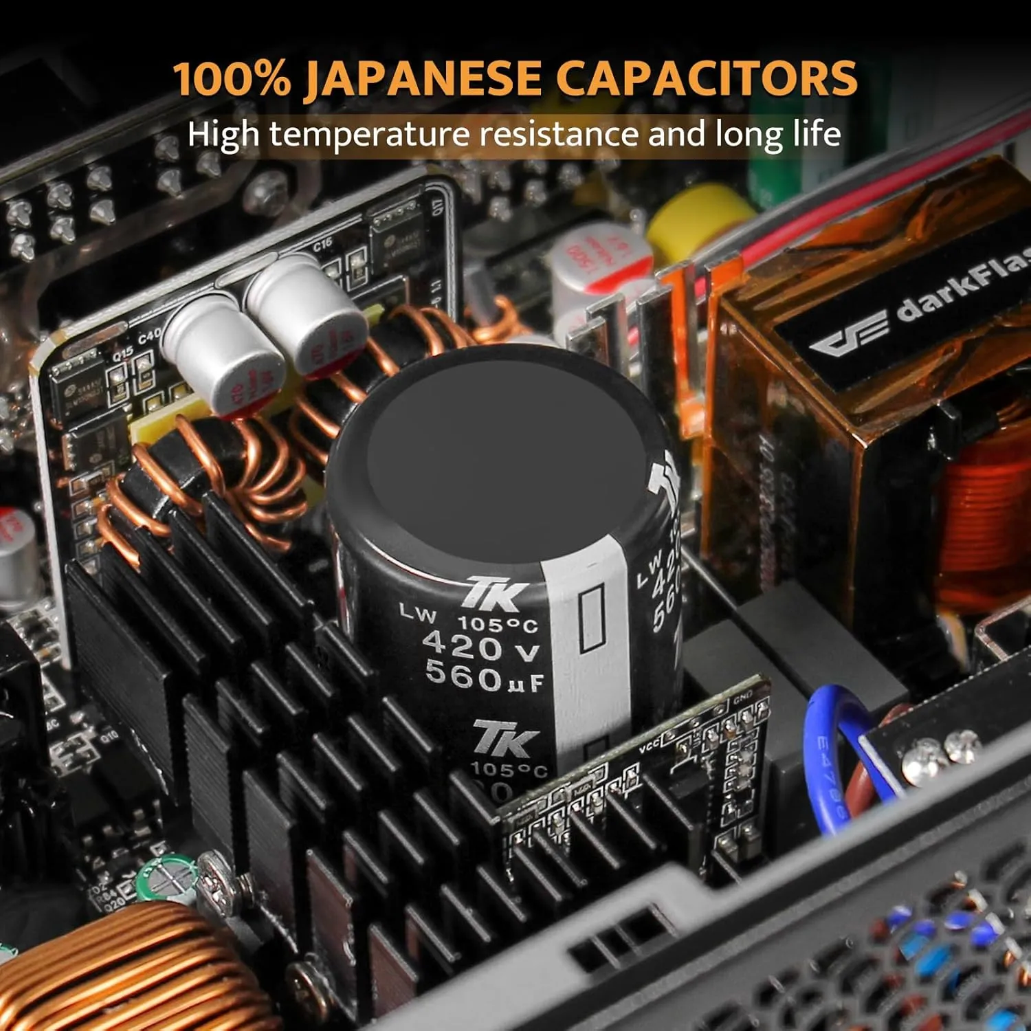 darkFlash PMT850 Fully Modular Power Supply ATX 3.1& PCIe 5.1 Ready, 12VHPWR Cable Included, 100% Japanese 105°C Capacitors, 80 Plus Gold Gaming PSU, Compact 150mm Size, 5 Year Warranty(Black)