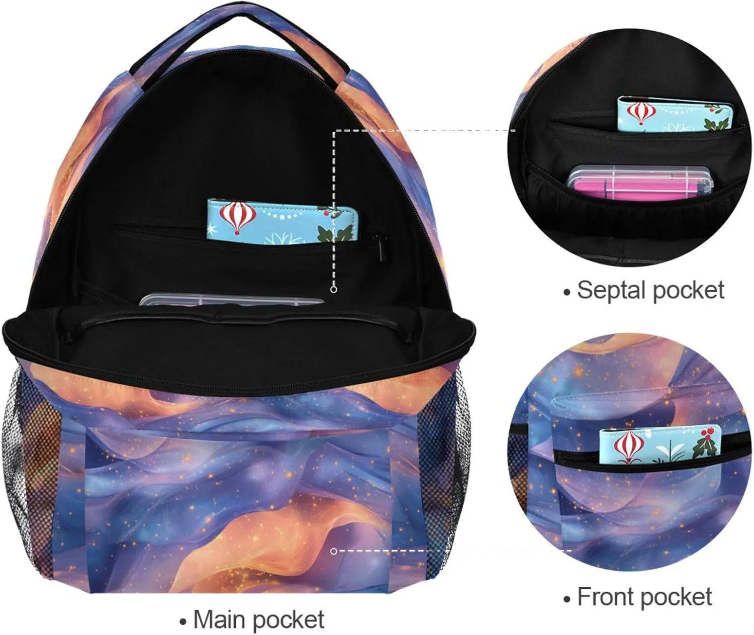Day Backpack for Women Men Waterproof Personal Backpack with Chest Strap for College Work Peach Blue Purple