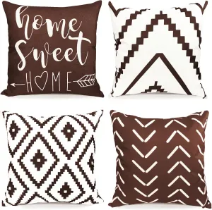 Decorative Throw Pillow Covers 18x18 inch Brown Pillow Covers for Couch Sofa Living Room Bedroom car,Farmhouse Outdoor Throw Pillow Cover,Modern Geometric Linen Square Throw Pillow Case Set of 4