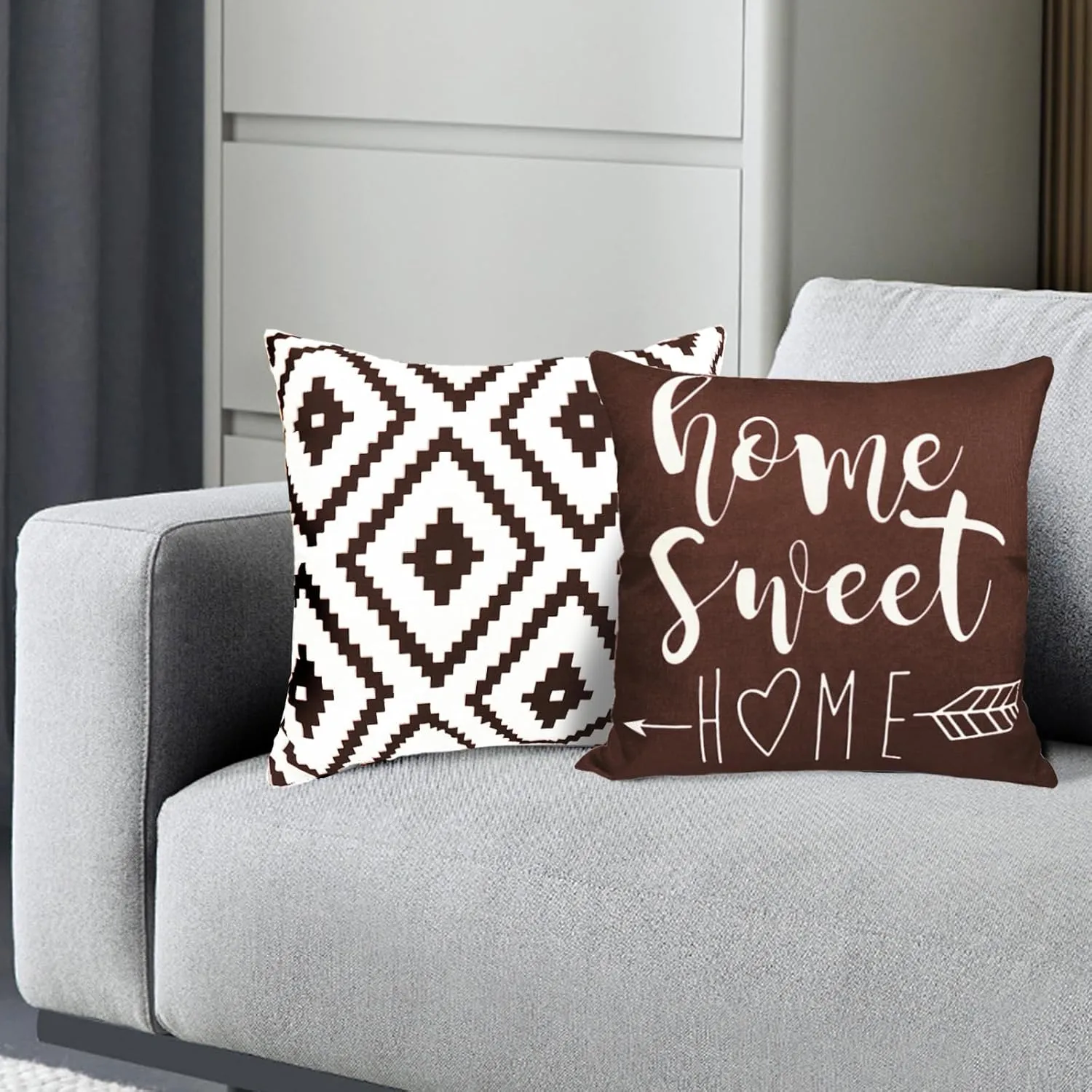 Decorative Throw Pillow Covers 18x18 inch Brown Pillow Covers for Couch Sofa Living Room Bedroom car,Farmhouse Outdoor Throw Pillow Cover,Modern Geometric Linen Square Throw Pillow Case Set of 4