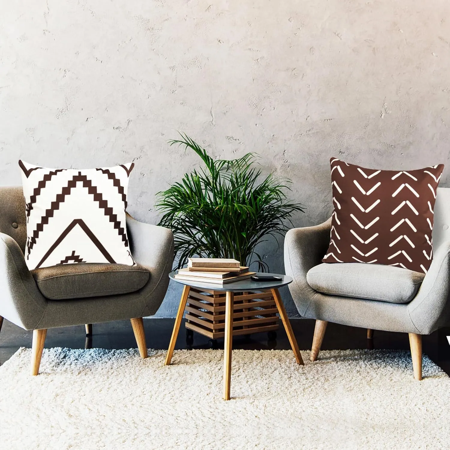 Decorative Throw Pillow Covers 18x18 inch Brown Pillow Covers for Couch Sofa Living Room Bedroom car,Farmhouse Outdoor Throw Pillow Cover,Modern Geometric Linen Square Throw Pillow Case Set of 4
