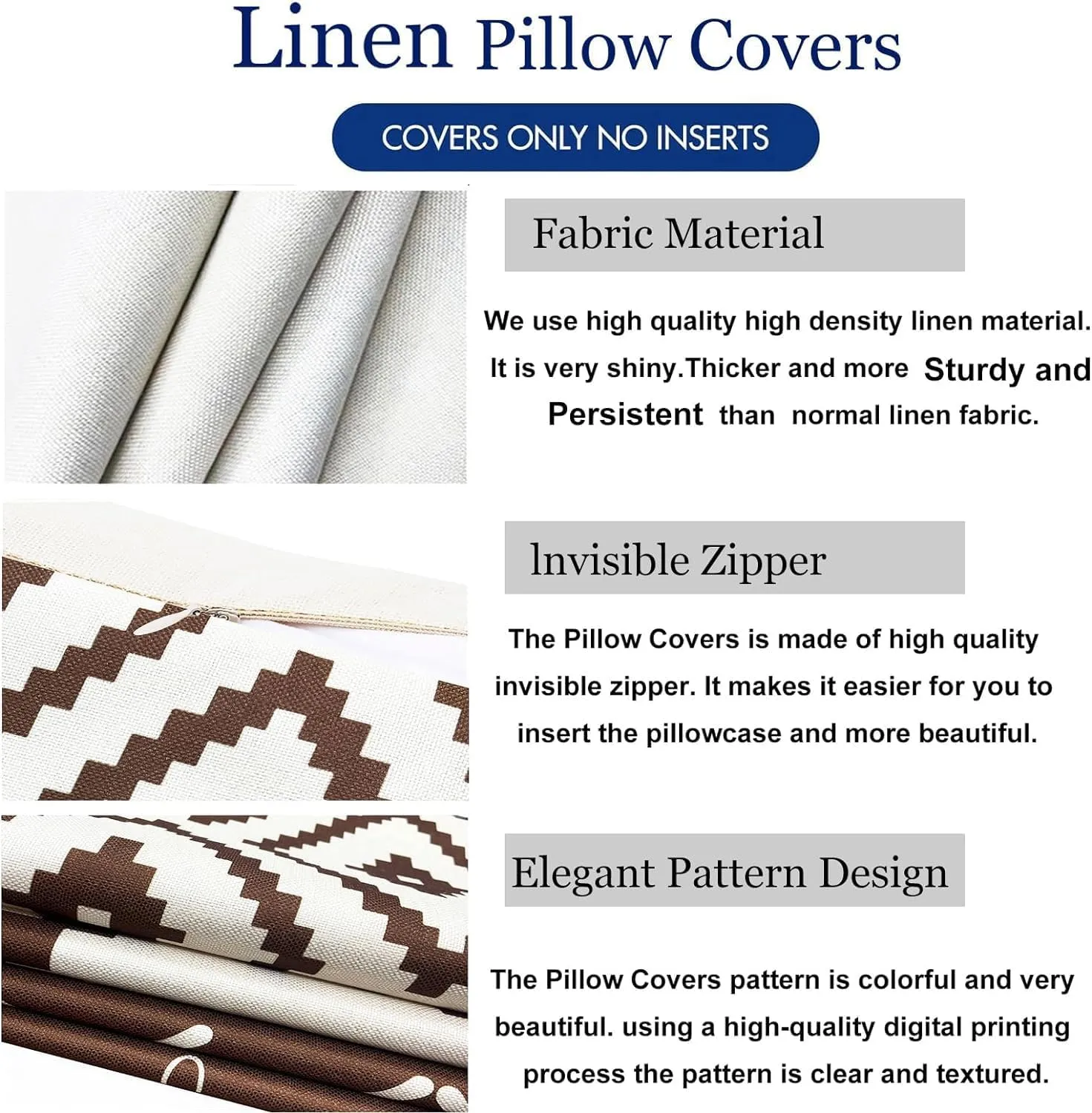 Decorative Throw Pillow Covers 18x18 inch Brown Pillow Covers for Couch Sofa Living Room Bedroom car,Farmhouse Outdoor Throw Pillow Cover,Modern Geometric Linen Square Throw Pillow Case Set of 4