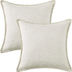 decorUhome Decorative Outdoor Throw Pillow Covers 26x26 Set of 2, Square Linen Rustic Neutral Farmhouse Pillow Covers with Stitched Edge for Couch, Sofa, Living Room, Beige
