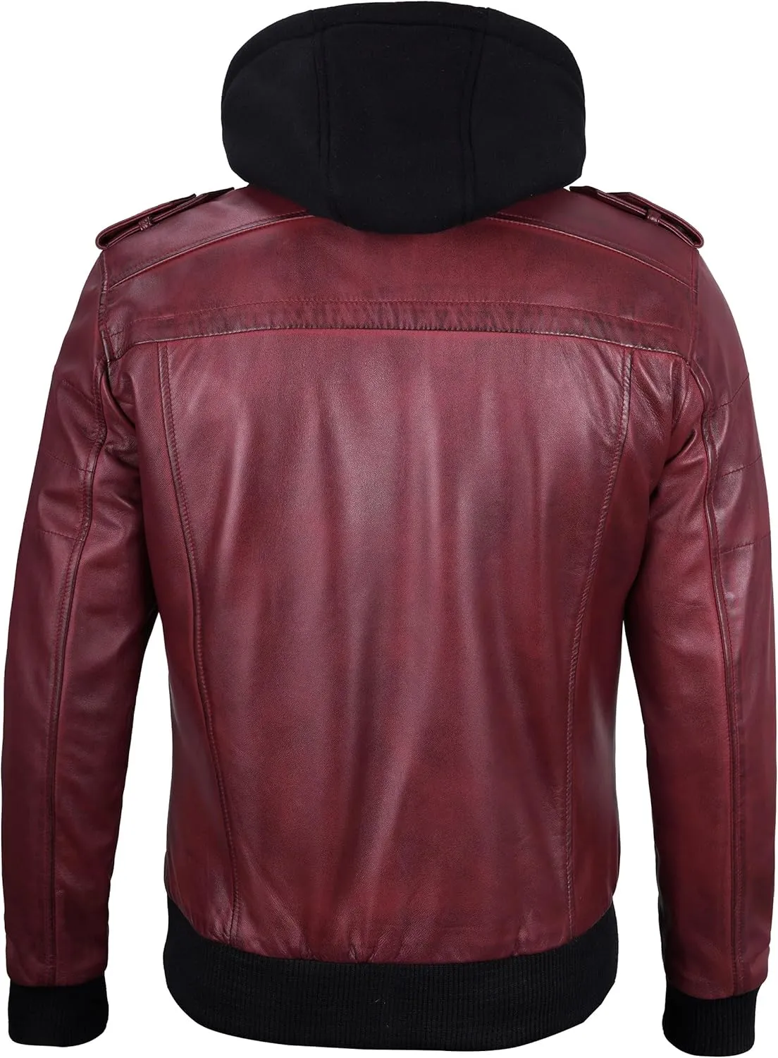 Decrum Hooded Leather Jacket Men - Casual Detachable Hood Leather Jackets for Men