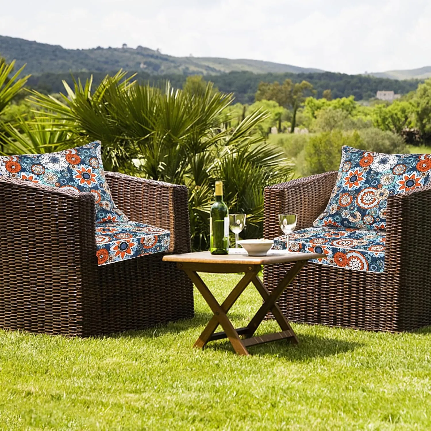 Deep Seat Cushions, Outdoor Cushions, Patio Furniture Cushions, Deep Seat & Back Cushion Patio Cushions for Backyard Couch Sofa Fade Resistant (22x24x4 in, Blue Chrysanth)